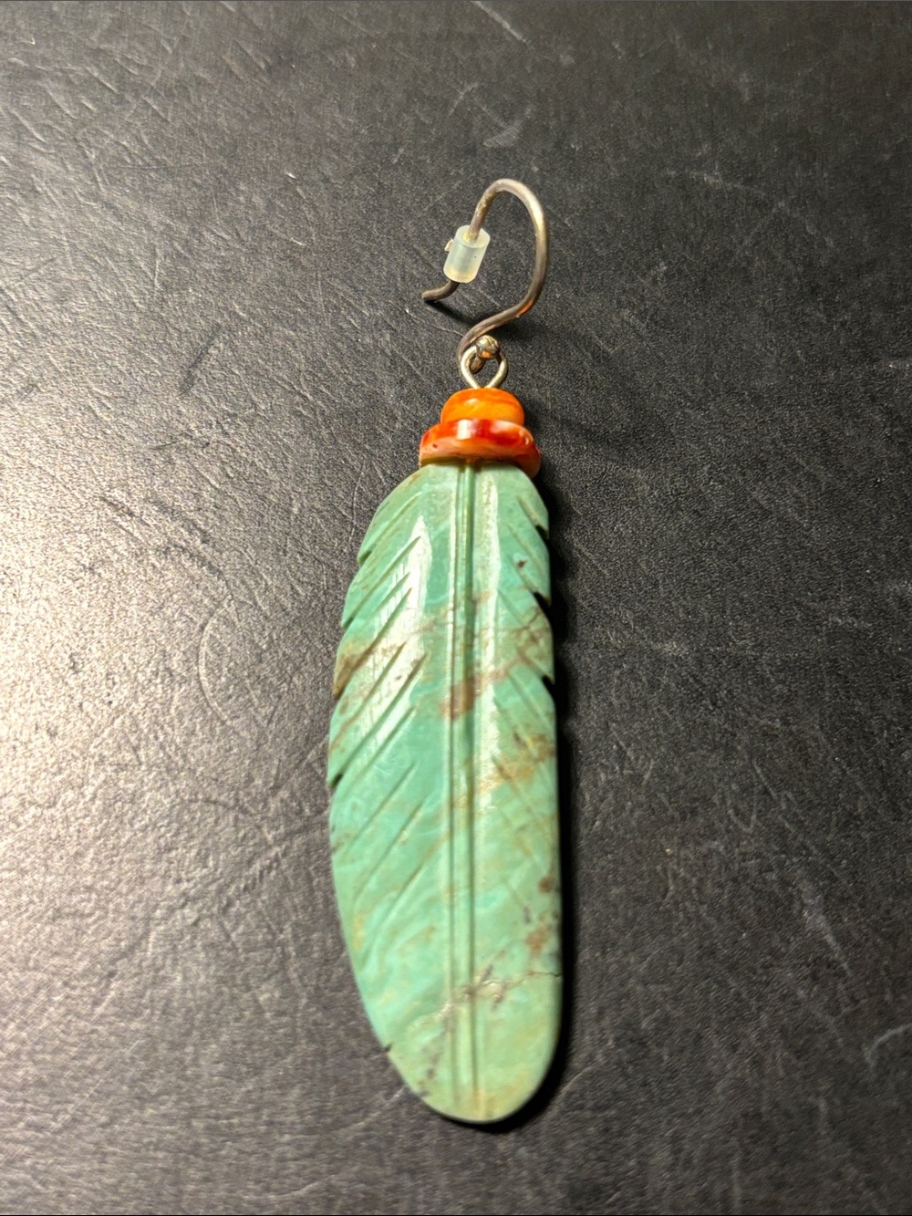 Green turquoise feather earrings - Picture 2 of 4